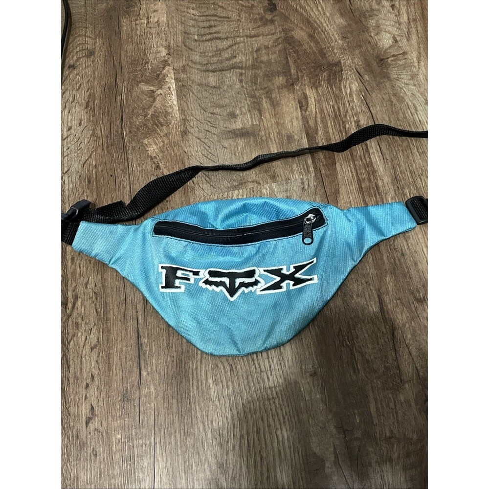 Vintage 90s Y2K Fox Racing Fanny Pack Belt Bag Blue Black Spellout Flaws